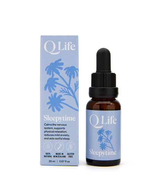 Q Life Sleepytime natural herbal drops for relaxation and restful sleep.