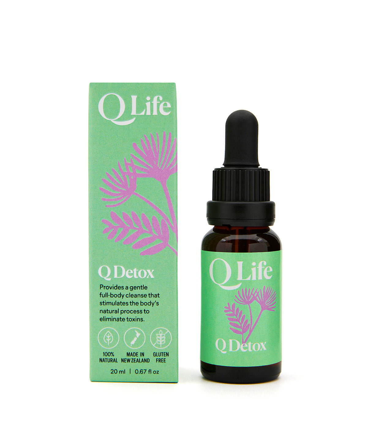 Q Detox for Pets drops bottle with natural botanical ingredients for full-body cleanse