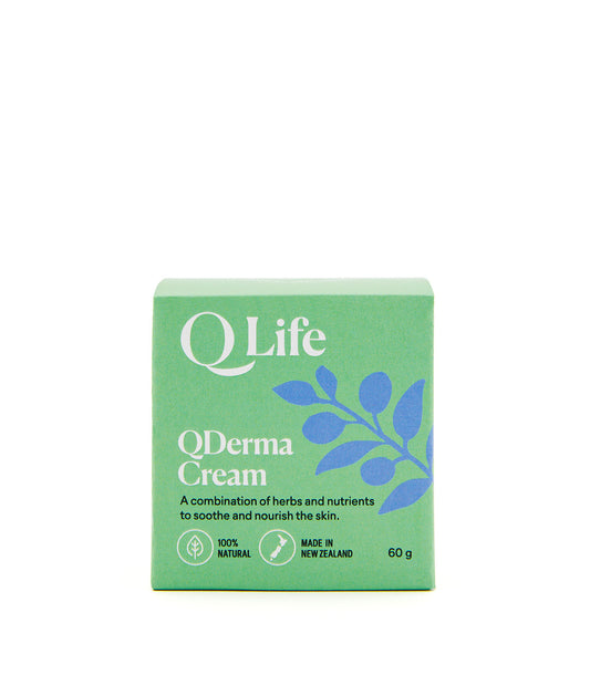 Q Life QDerma Cream natural herbal cream for itchy, dry, and irritated skin conditions.