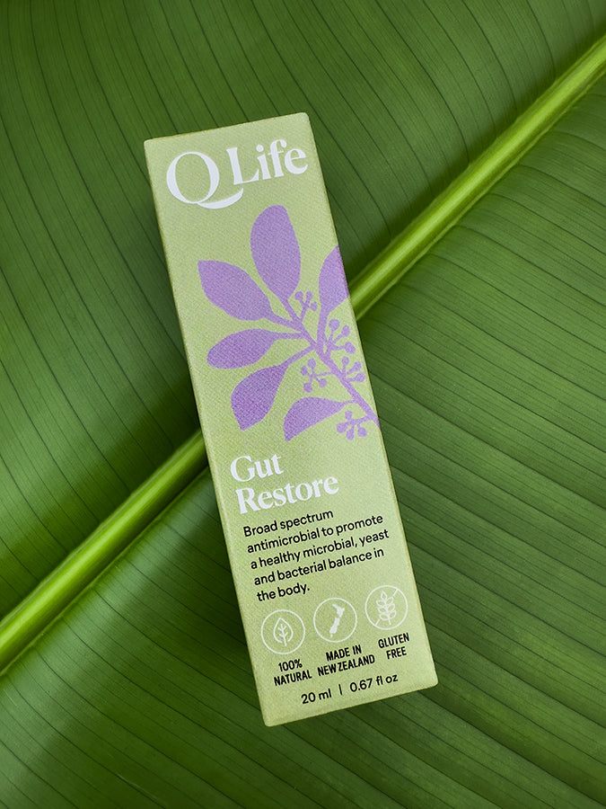 Gut Restore natural herbal supplement bottle for microbial balance and candida relief